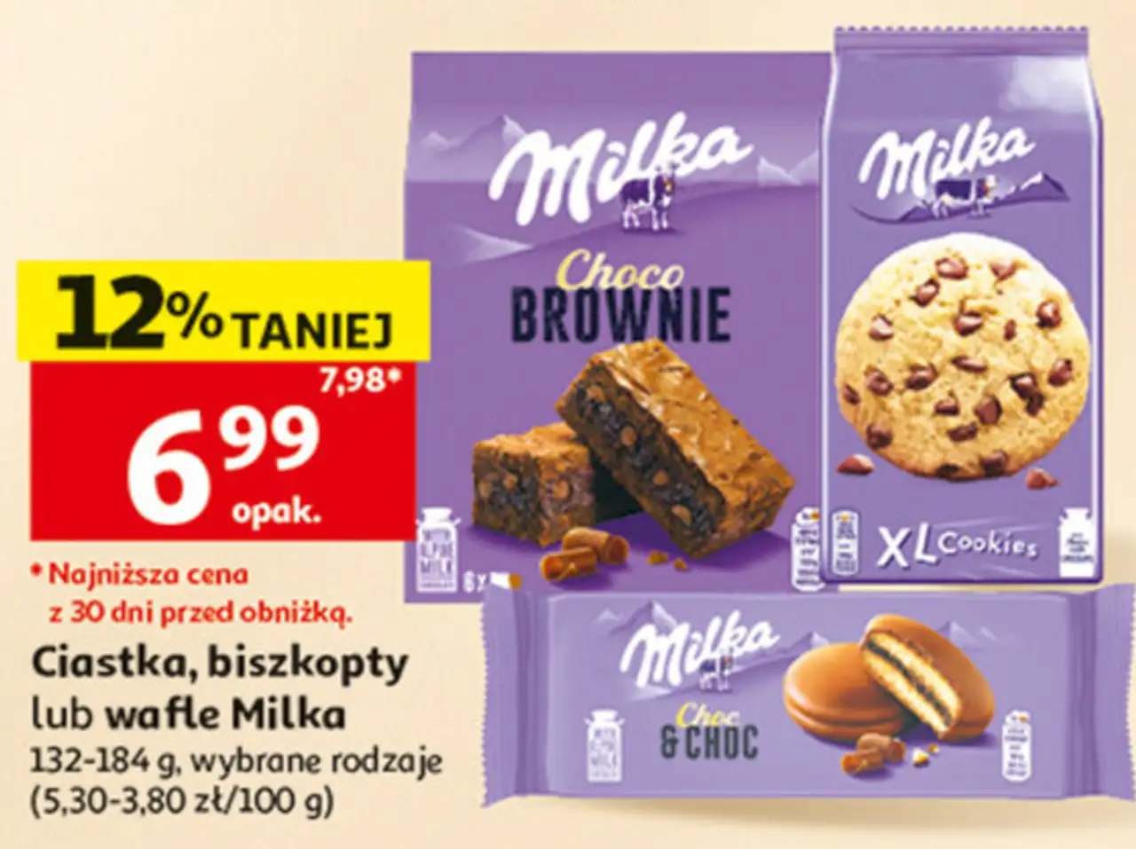 Ciastka, biszkopty lub wafle Milka