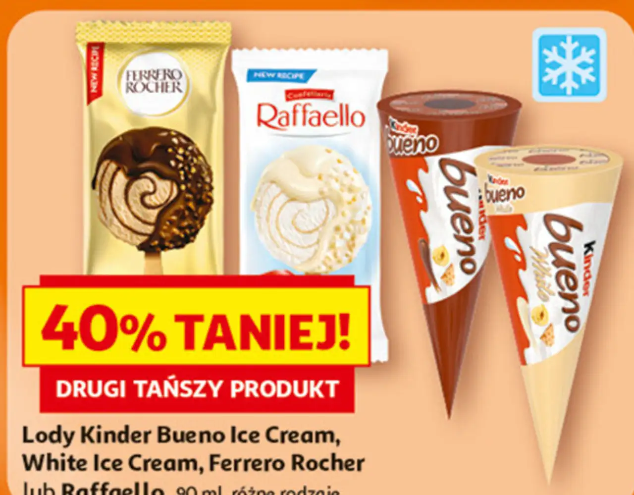 Lody Kinder Bueno Ice Cream, White Ice Cream, Ferrero Rocher lub Raffaello