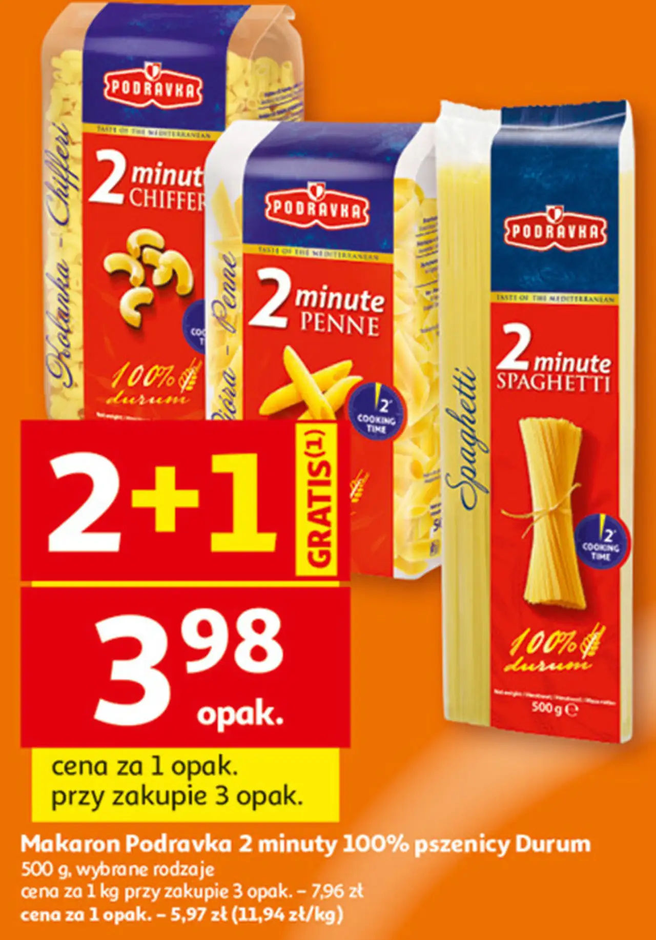 Makaron Podravka 2 minuty 100% pszenicy Durum, 500 g, wybrane rodzaje