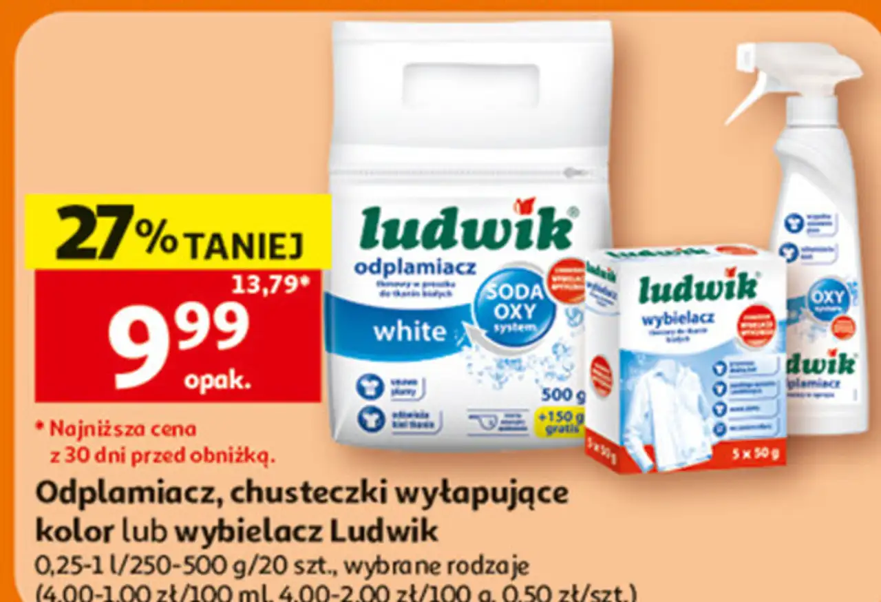 Odplamiacz, chusteczki wyłapujące kolor lub wybielacz Ludwik