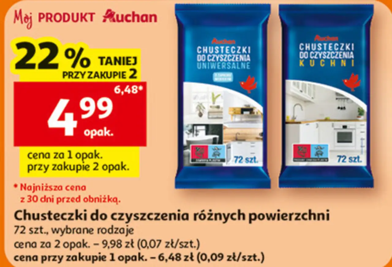 Chusteczki do czyszczenia różnych powierzchni Auchan