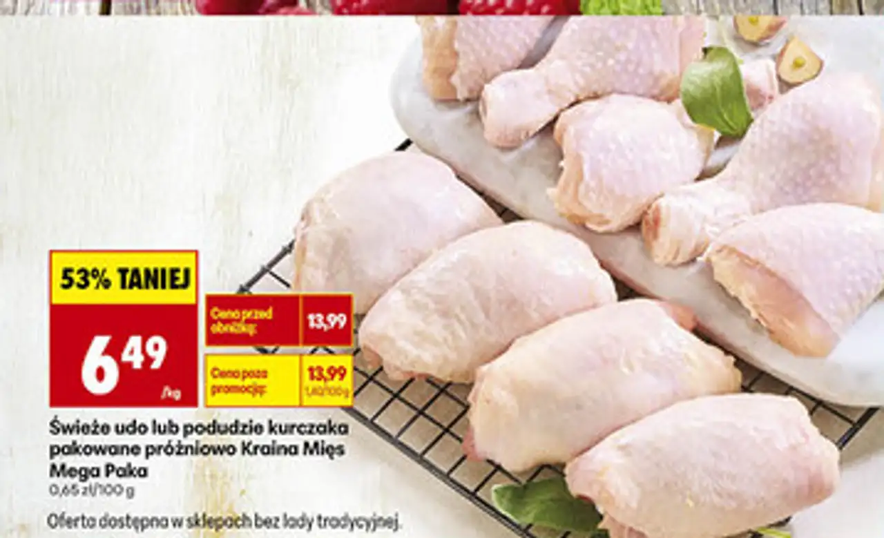 Świeże udo lub podudzie kurczaka pakowane próżniowo Kraina Mięs Mega Paka