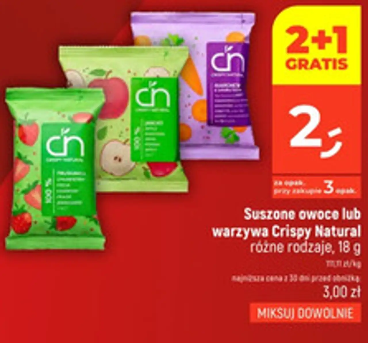 Suszone owoce lub warzywa Crispy Natural, różne rodzaje