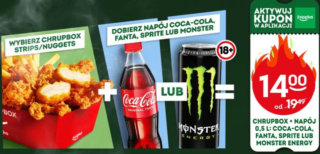 Chrupbox + Napój 0,5 l: Coca-Cola, Fanta, Sprite lub Monster Energy