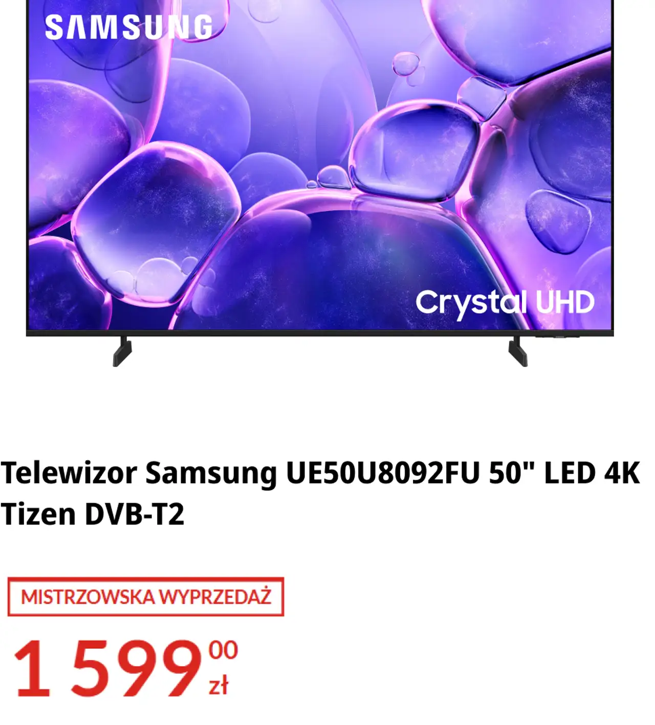 Telewizor Samsung UE50U8092FU 50" LED 4K Tizen DVB-T2