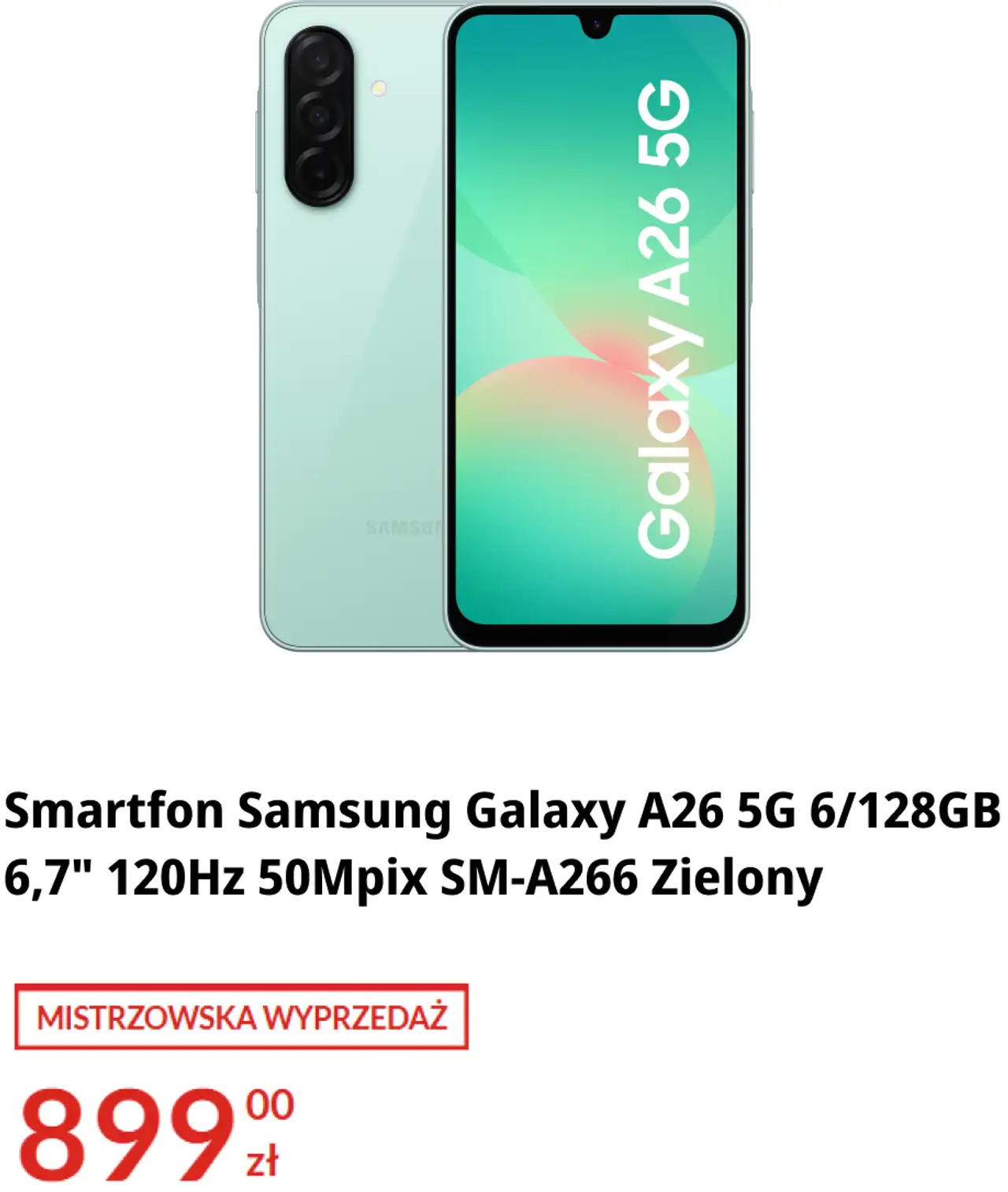 Smartfon Samsung Galaxy A26 5G 6/128GB 6,7" 120Hz 50Mpix SM-A266 Zielony