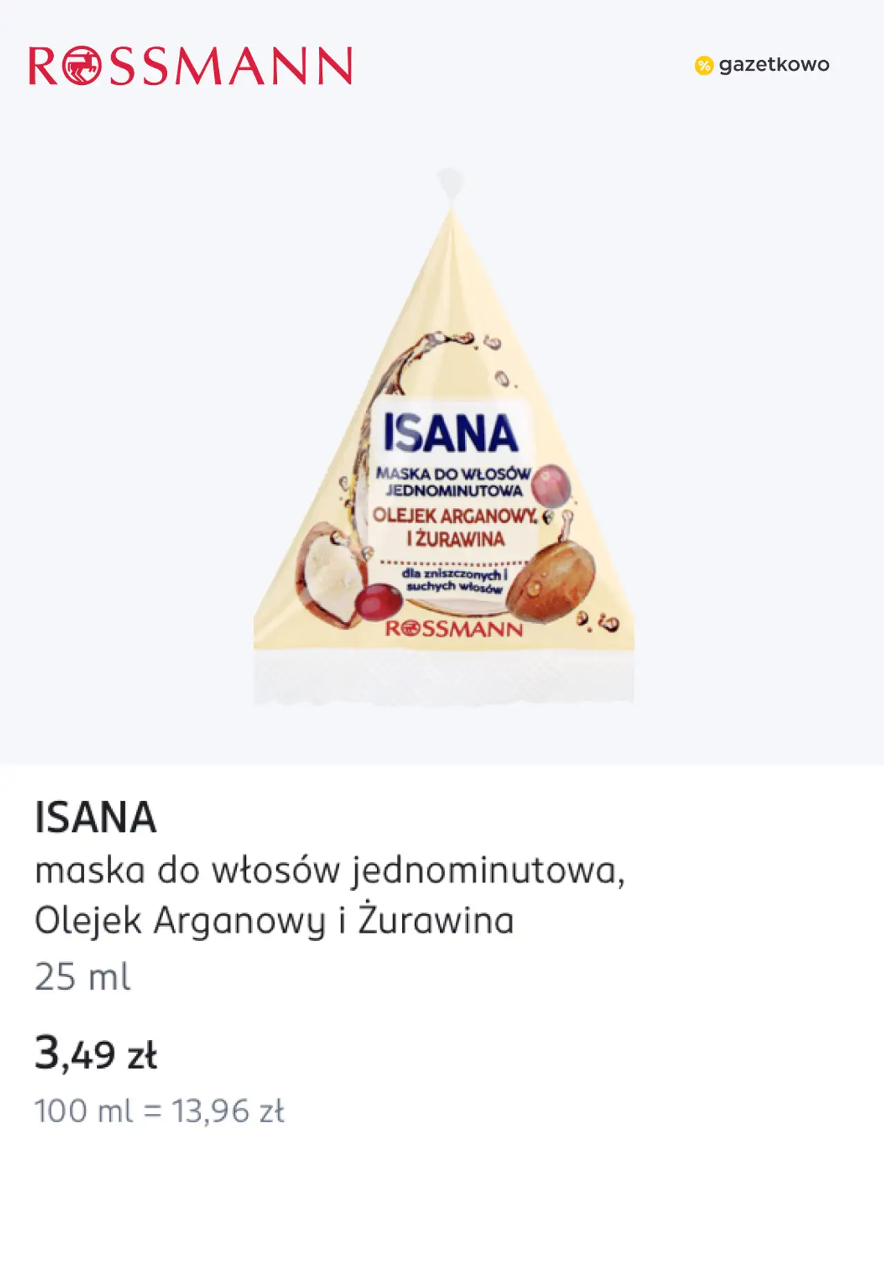 ISANA maska do włosów jednominutowa, Olejek Arganowy i Żurawina