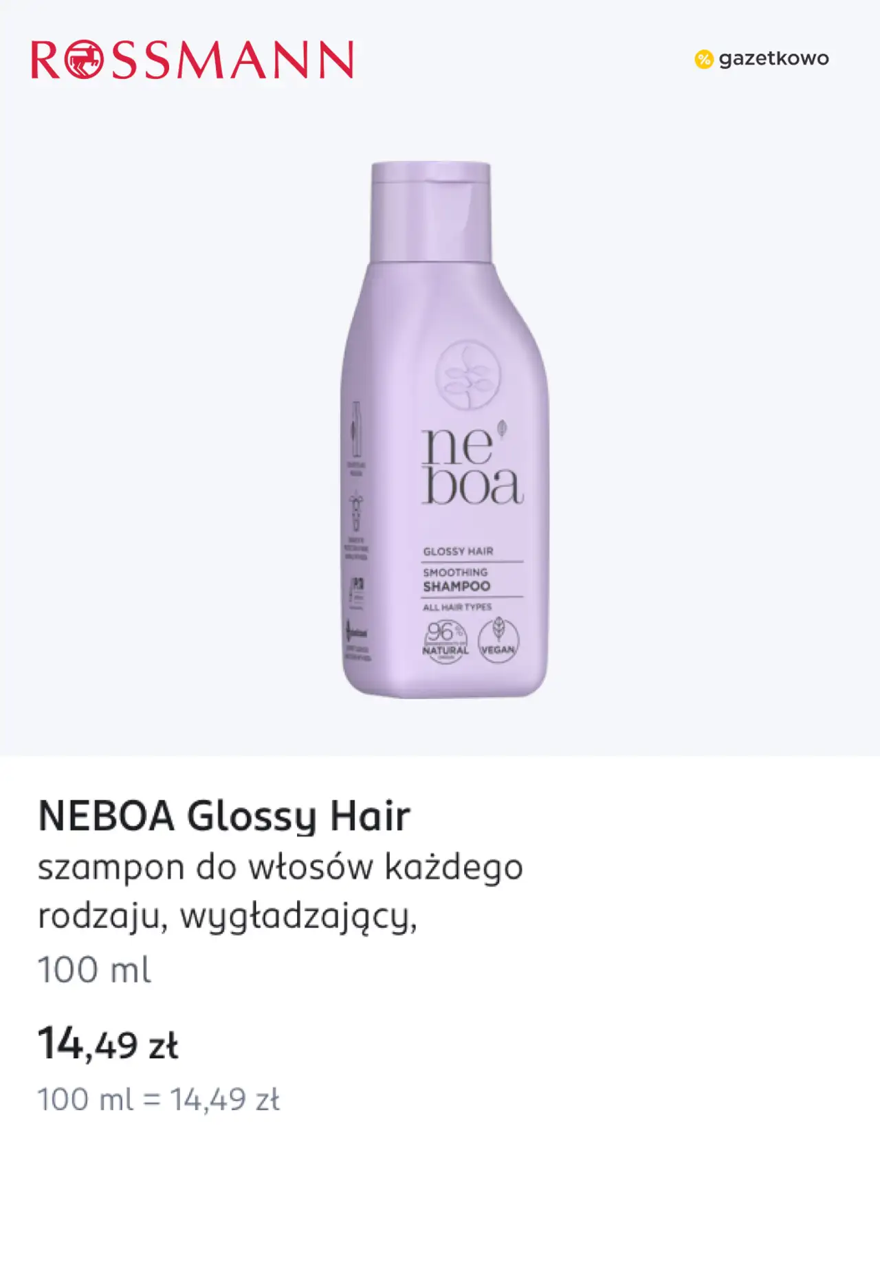 NEBOA Glossy Hair szampon do włosów każdego rodzaju, wygładzający, 100 ml