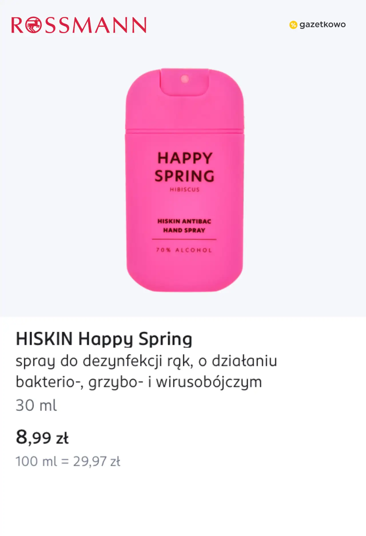 HISKIN Happy Spring spray do dezynfekcji rąk, o działaniu bakterio-, grzybo- i wirusobójczym