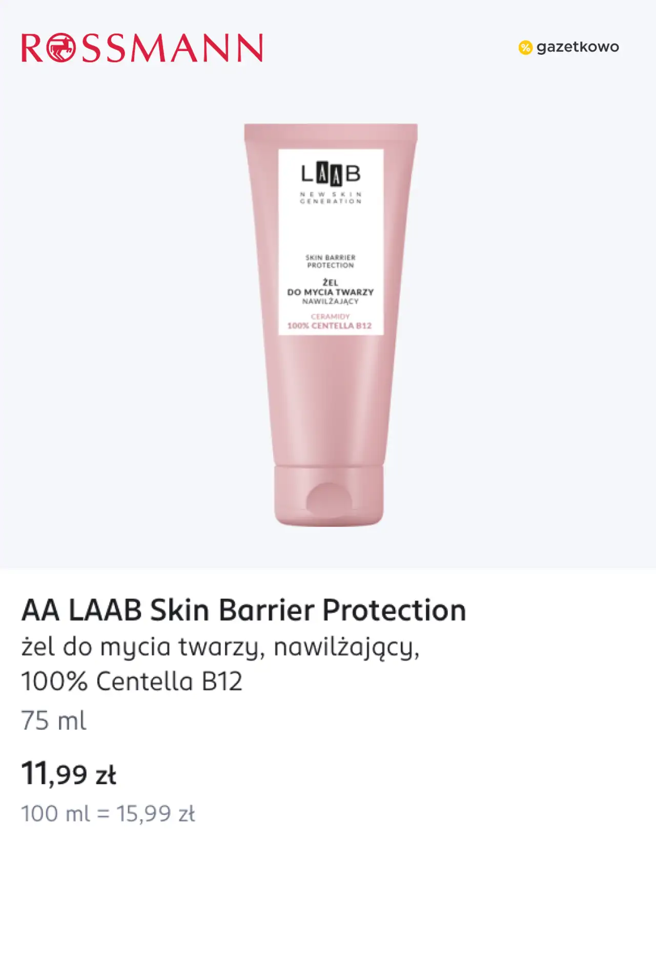 AA LAAB Skin Barrier Protection żel do mycia twarzy, nawilżający, 100% Centella B12