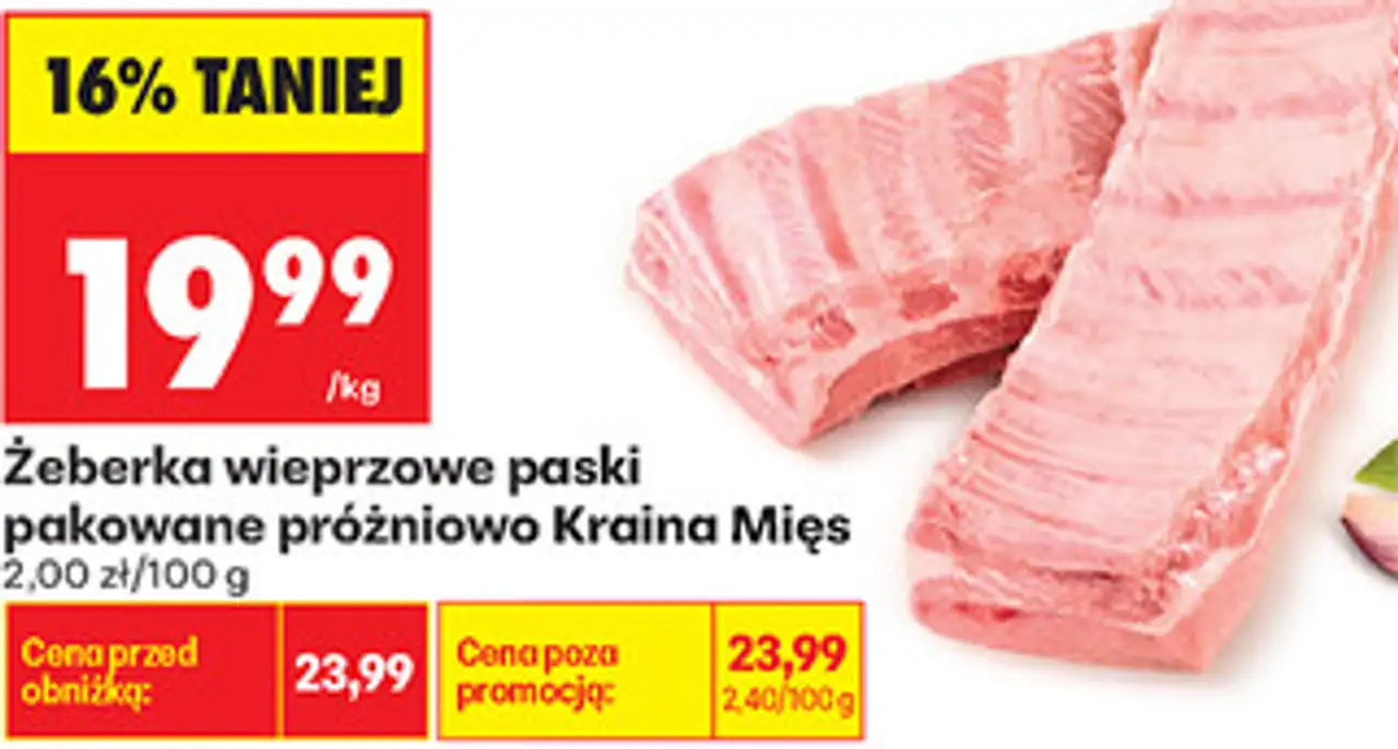 Żeberka wieprzowe paski pakowane próżniowo Kraina Mięs