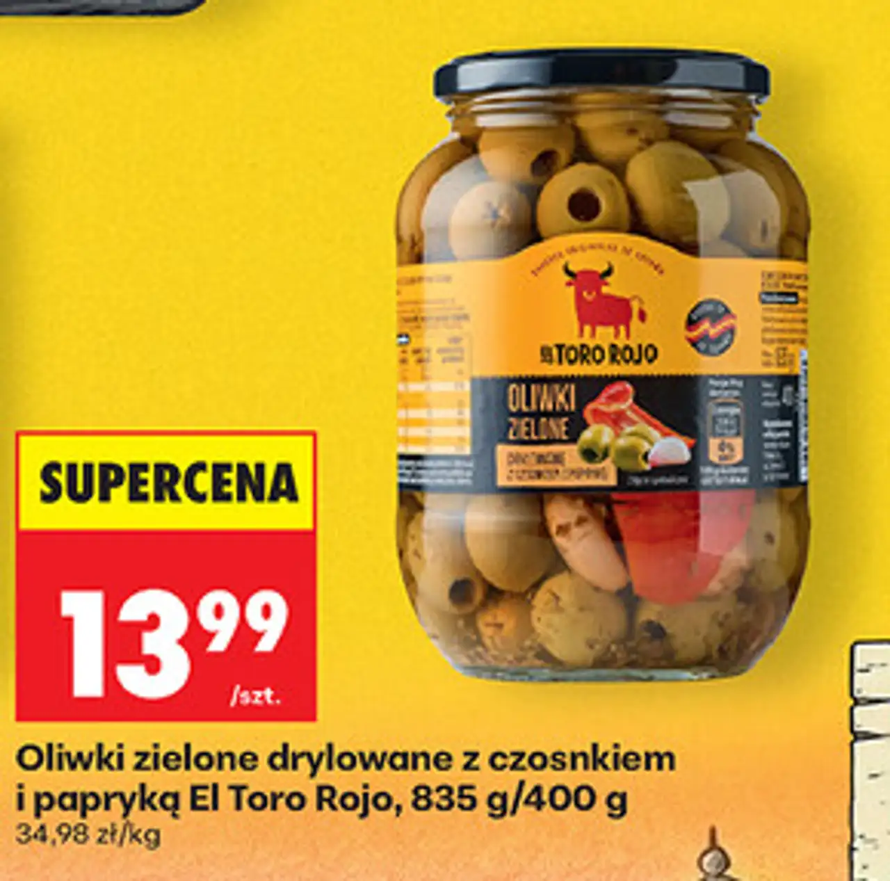 Oliwki zielone drylowane z czosnkiem i papryką El Toro Rojo