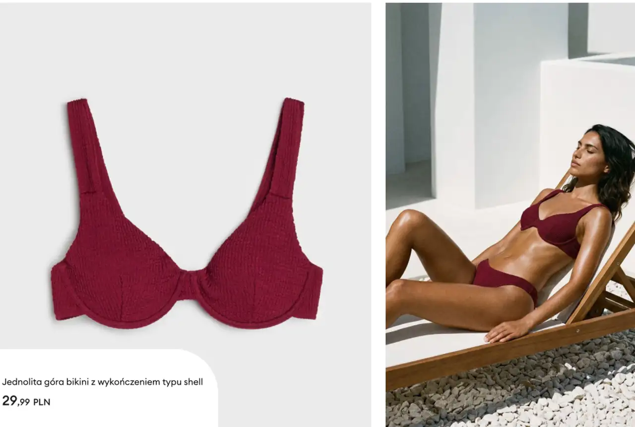 Jednolita góra bikini z wykończeniem typu shell