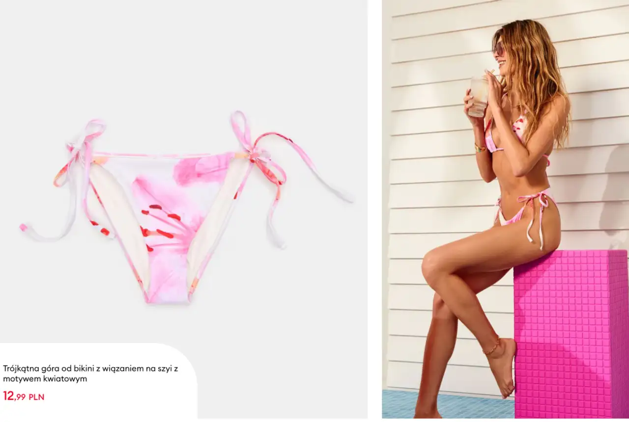 Trójkątna góra od bikini z wiązaniem na szyi z motywem kwiatowym