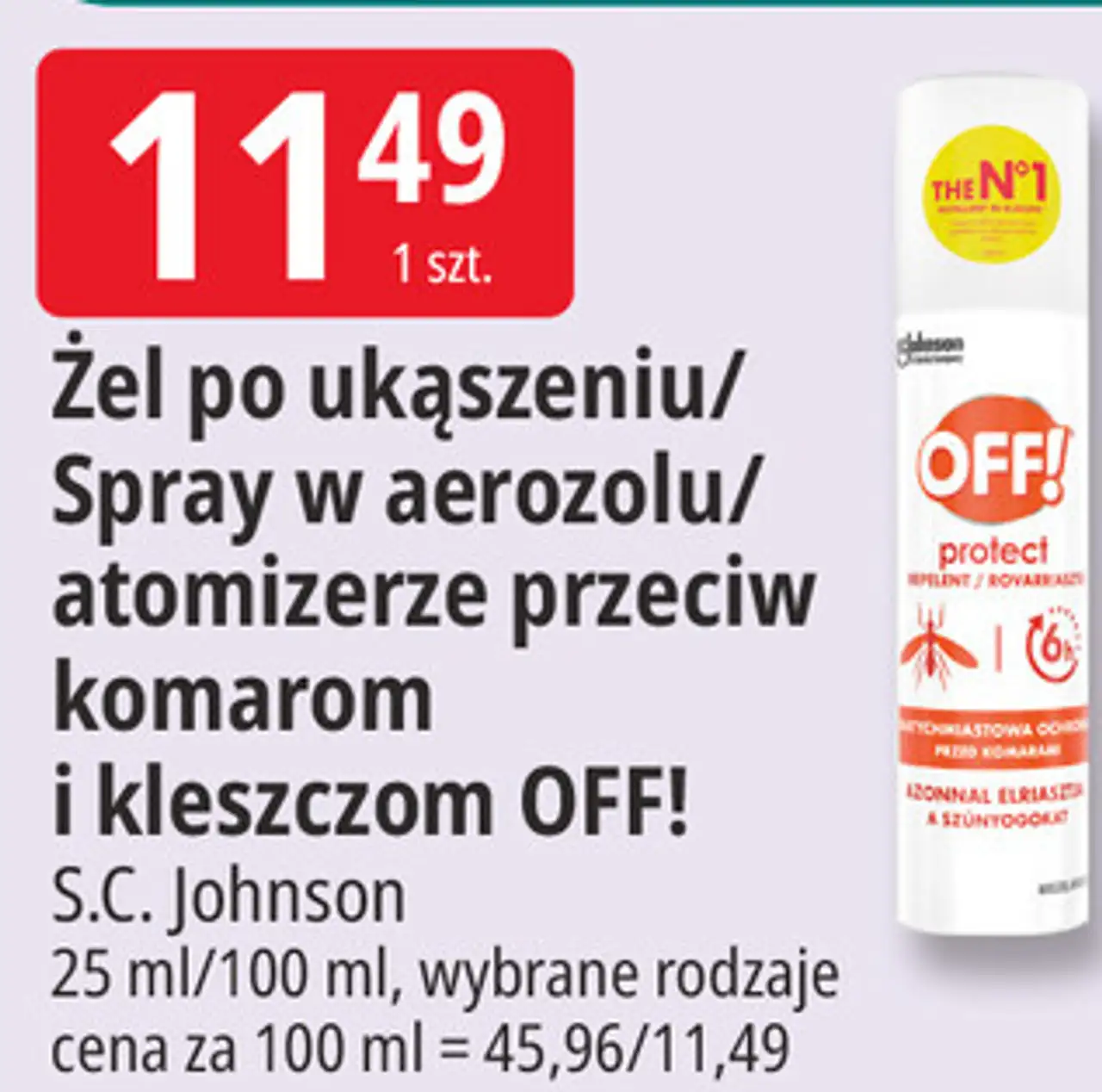 Żel po ukąszeniu/Spray w aerozolu/atomizerze przeciw komarom i kleszczom OFF!