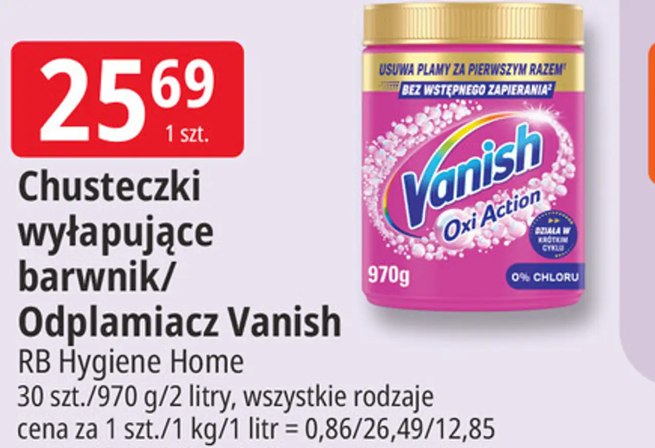 Chusteczki wyłapujące barwnik/Odplamiacz Vanish