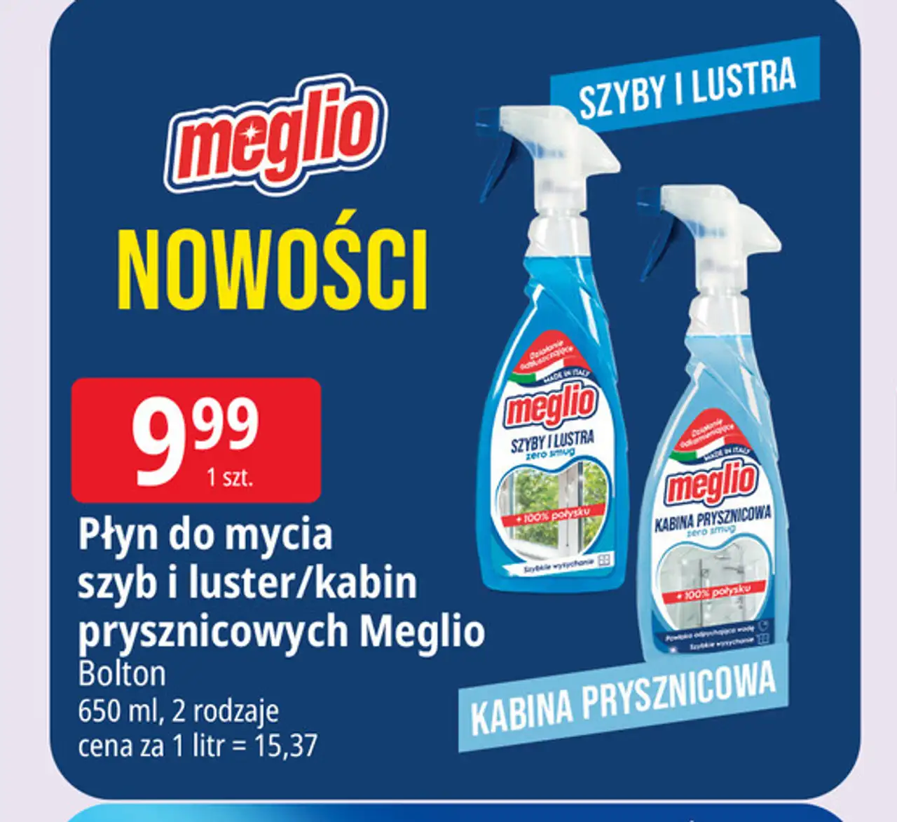 Płyn do mycia szyb i luster/kabin prysznicowych Meglio