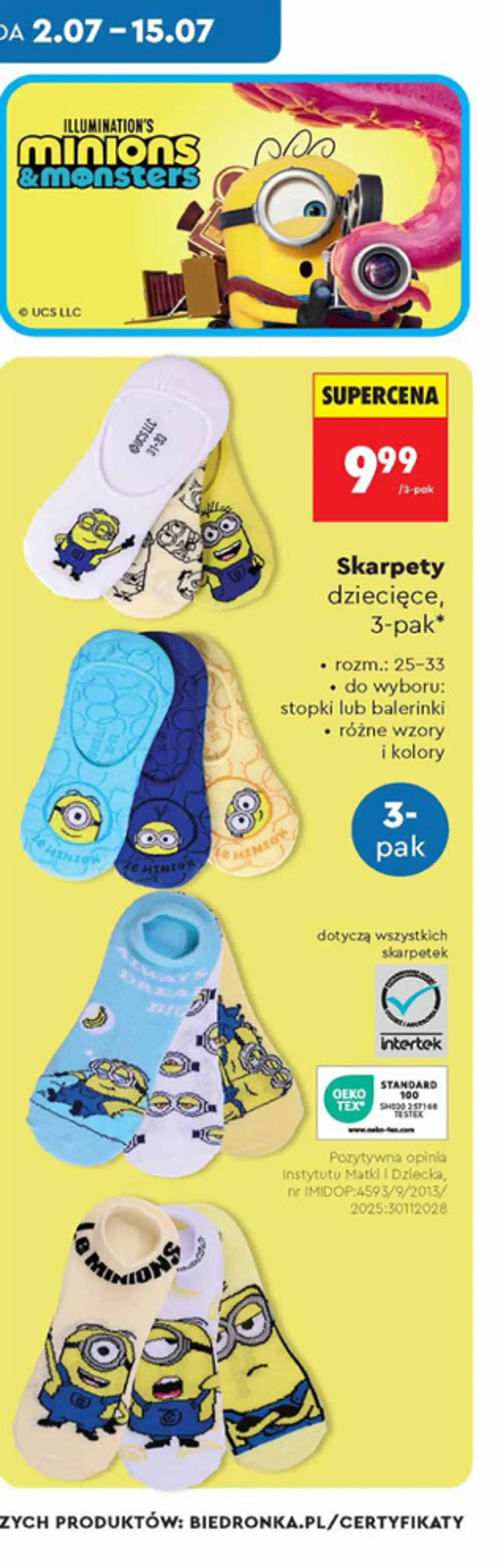 Skarpety dziecięce, 3-pak Minions & Monsters