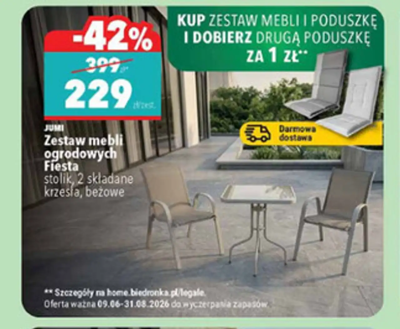 Jumi Zestaw mebli ogrodowych Fiesta stolik, 2 składane krzesła, beżowe