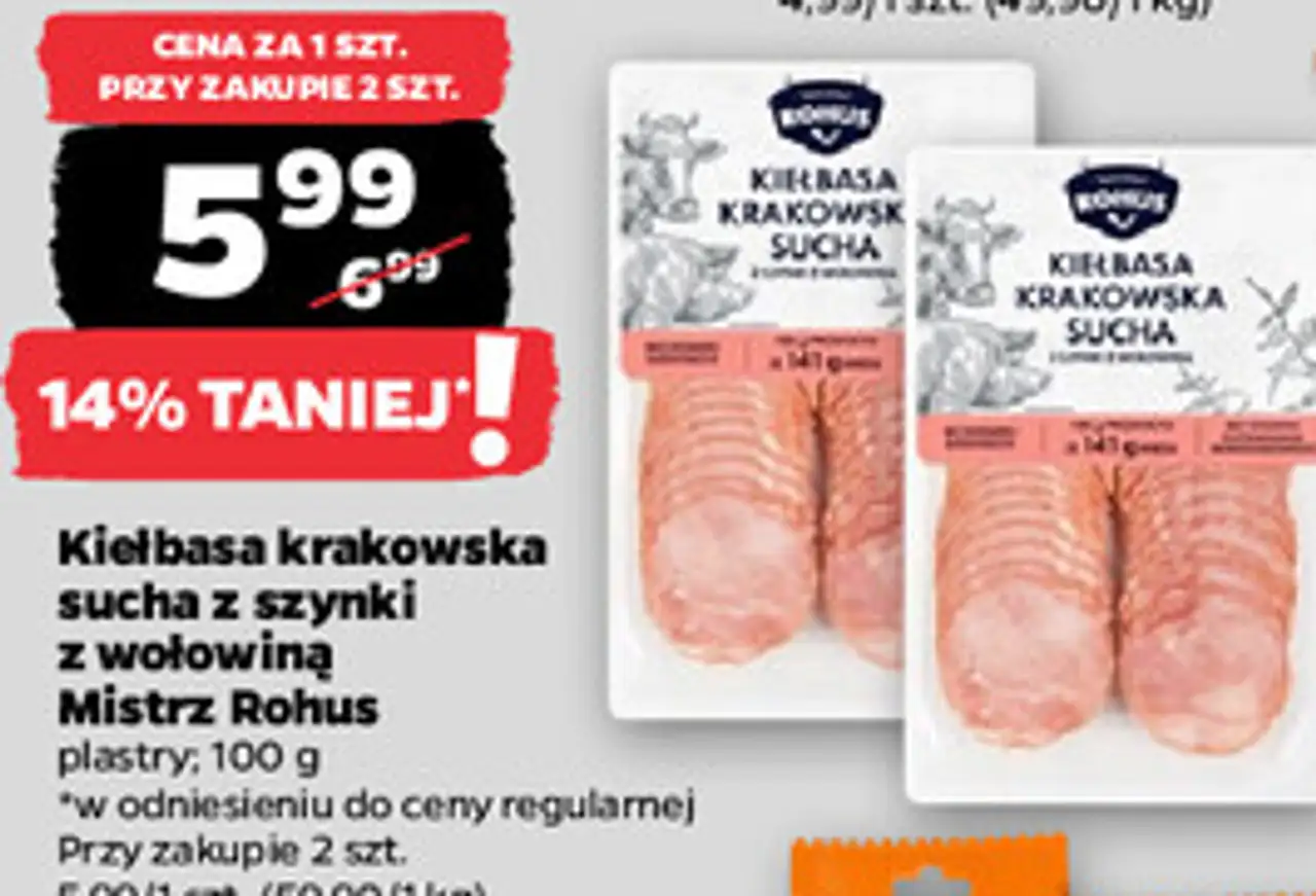 Kiełbasa krakowska sucha z szynki z wołowiną Mistrz Rohus