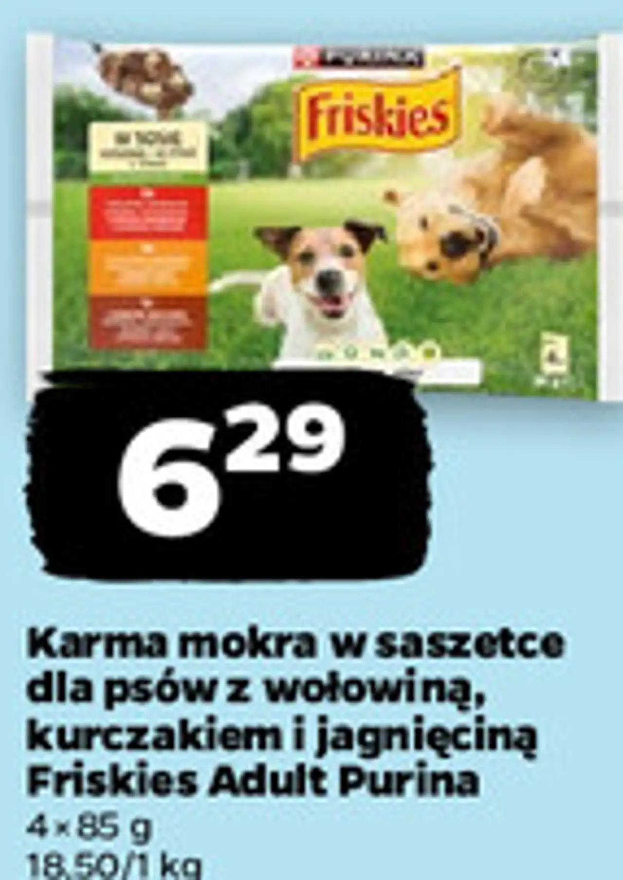 Karma mokra w saszetce dla psów z wołowiną, kurczakiem i jagnięciną Friskies Adult Purina