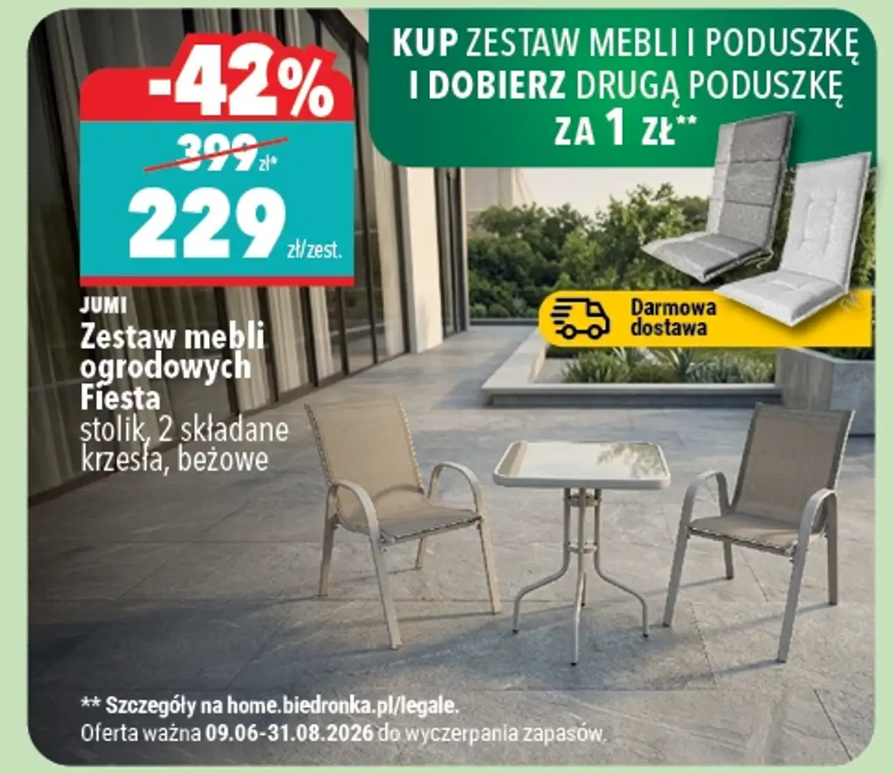 Jumi Zestaw mebli ogrodowych Fiesta, stolik, 2 składane krzesła