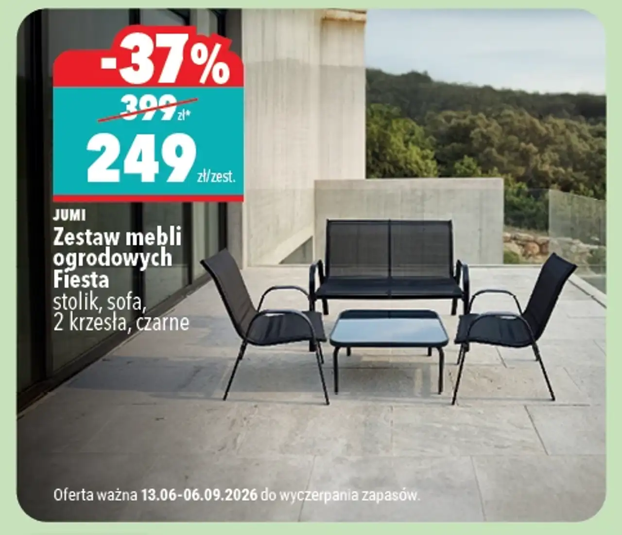 Jumi Zestaw mebli ogrodowych Fiesta, stolik, sofa, 2 krzesła