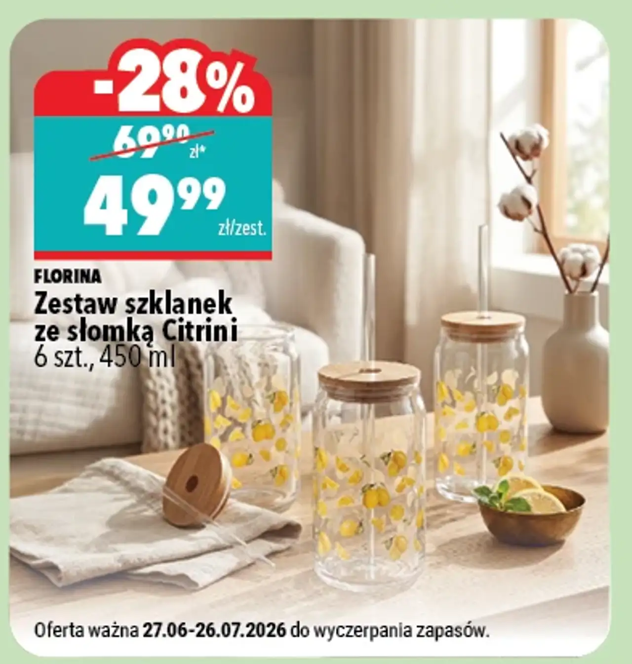 Florina Zestaw szklanek ze słomką Citrini