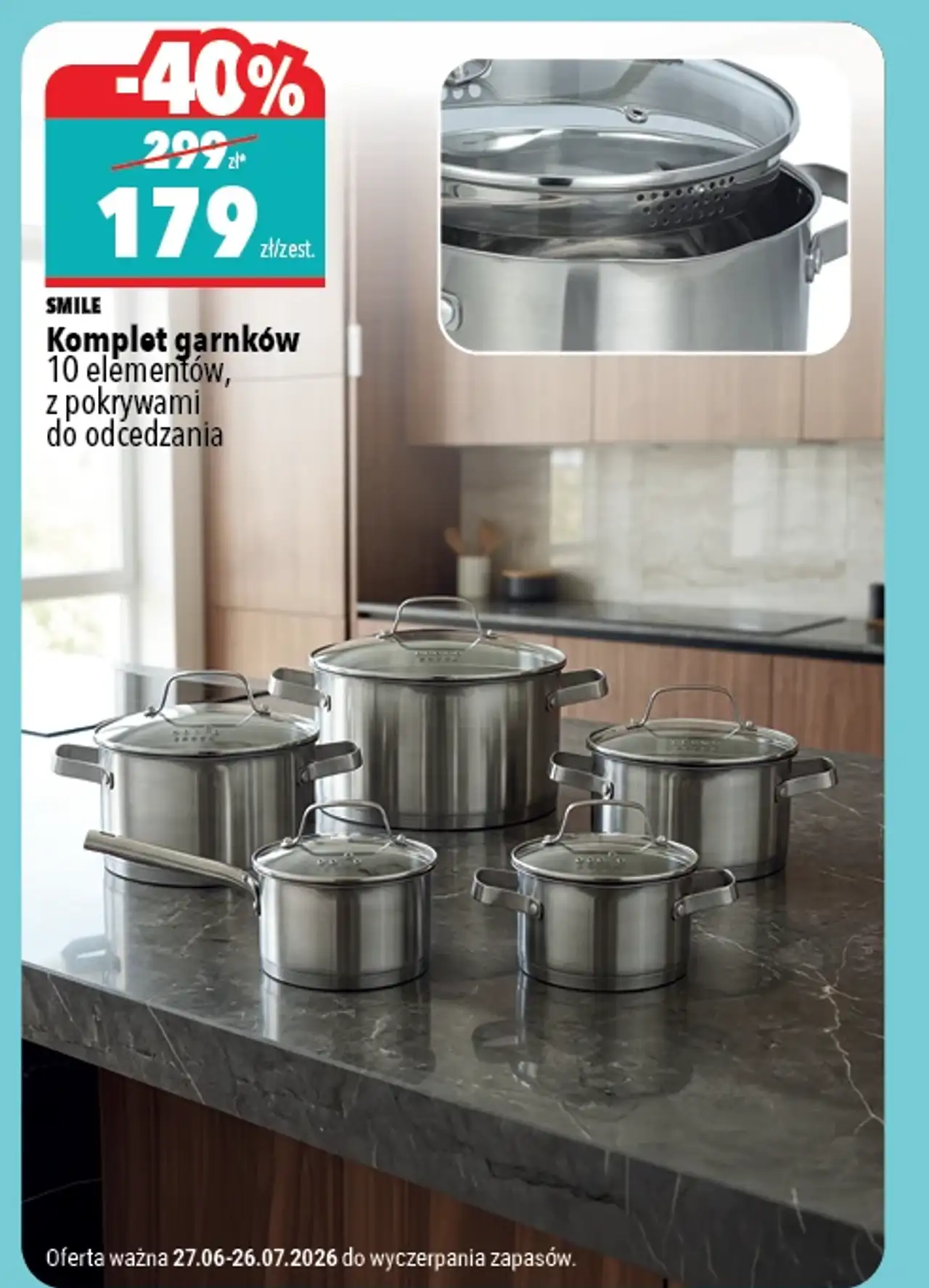Smile Komplet garnków 10 elementów, z pokrywami do odcedzania