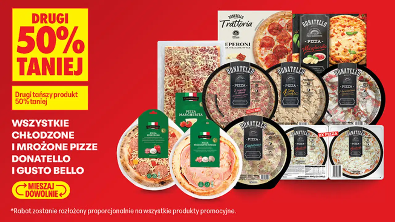 Wszystkie chłodzone i mrożone pizze Donatello i Gusto Bello