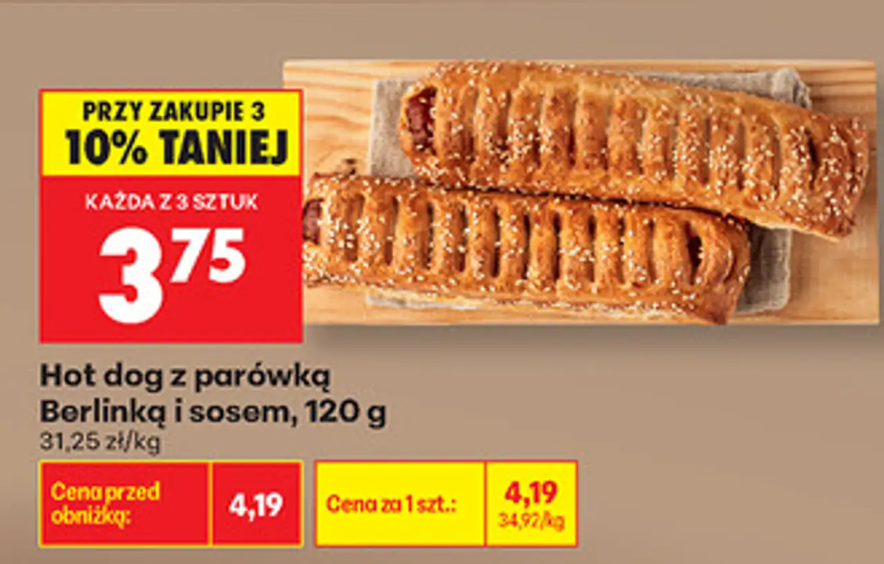 Hot dog z parówką Berlinką i sosem, 120 g