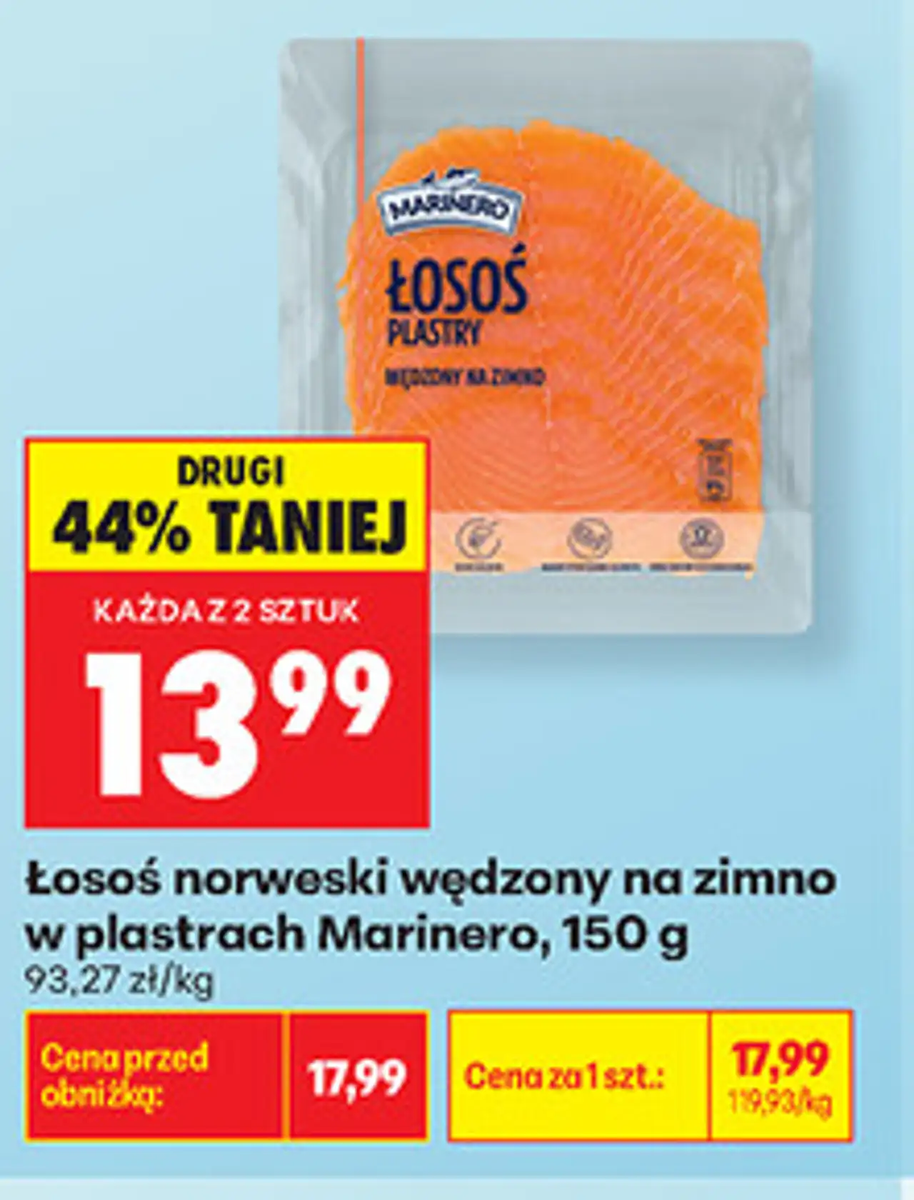 Łosoś norweski wędzony na zimno w plastrach Marinero, 150 g