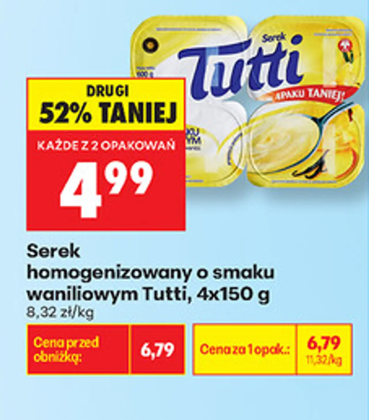 Serek homogenizowany o smaku waniliowym Tutti, 4x150 g