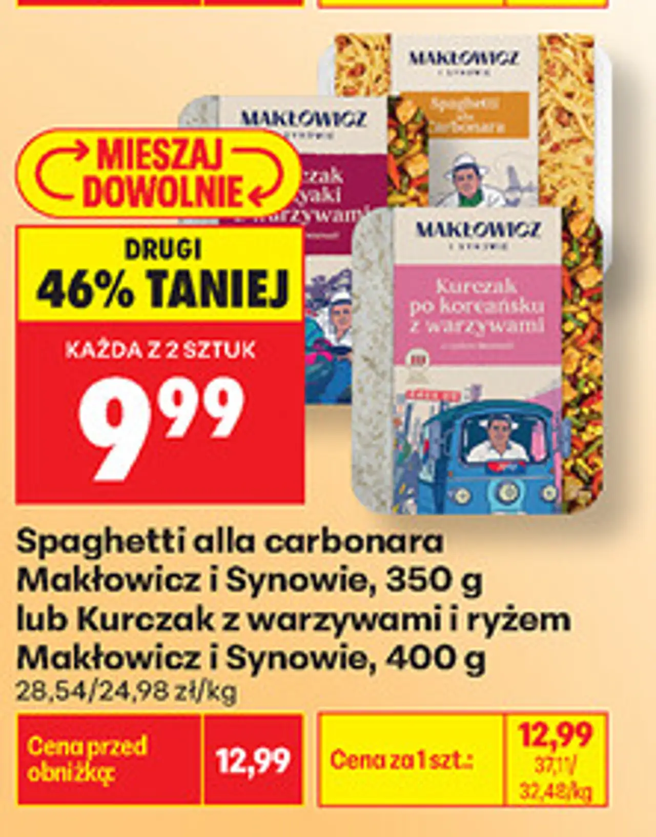 Spaghetti alla carbonara Makłowicz i Synowie, 350 g lub Kurczak z warzywami i ryżem Makłowicz i Synowie, 400 g