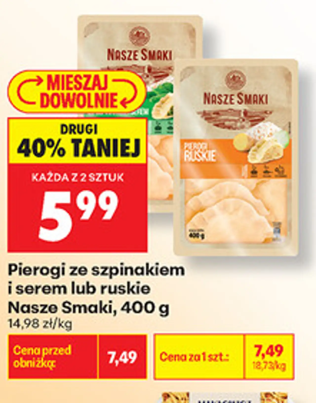 Pierogi ze szpinakiem i serem lub ruskie Nasze Smaki, 400 g