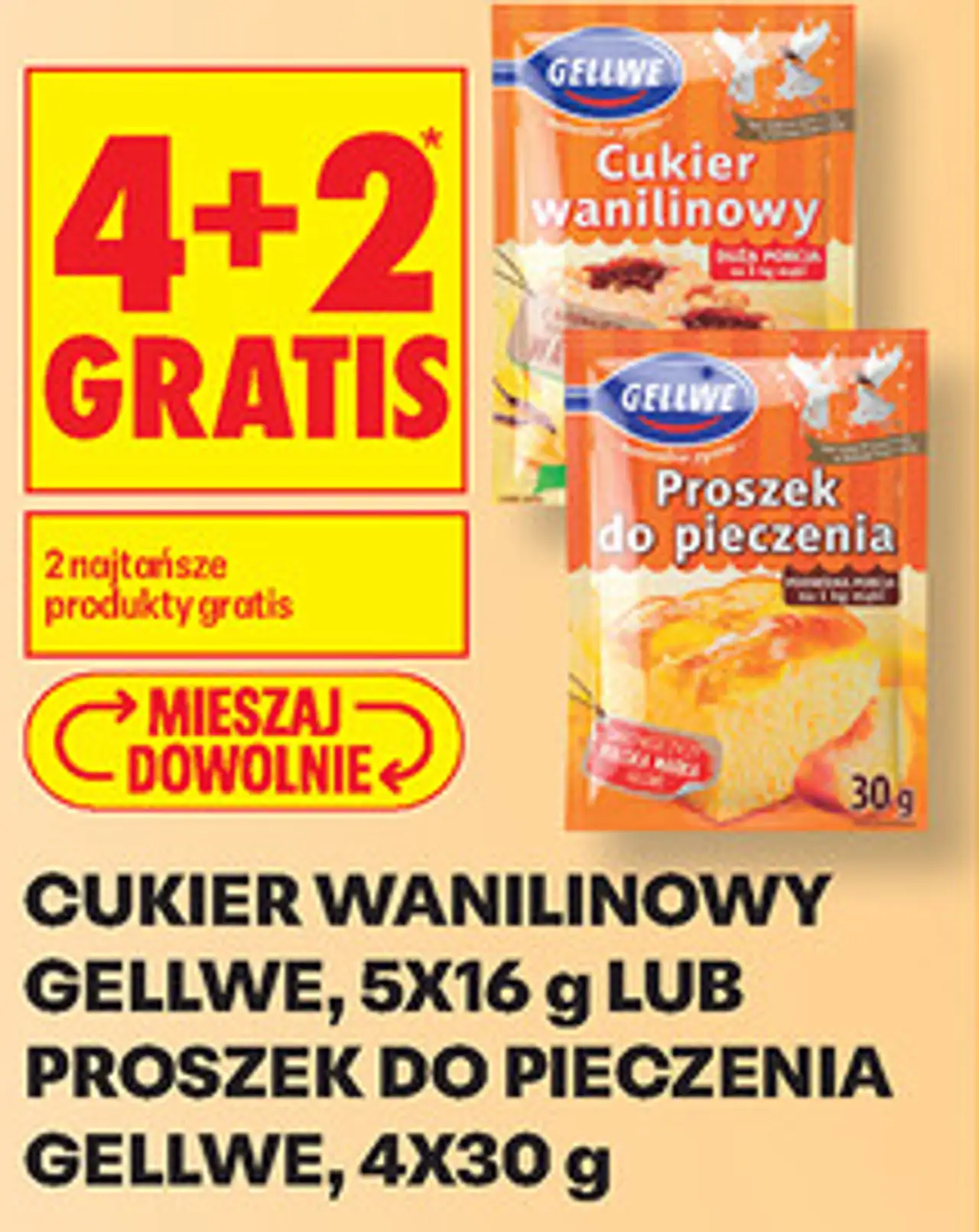 Cukier wanilinowy Gellwe, 5x16 g lub Proszek do pieczenia Gellwe, 4x30 g