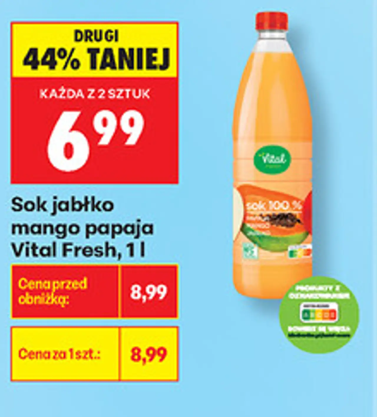Sok jabłko mango papaja Vital Fresh, 1 l