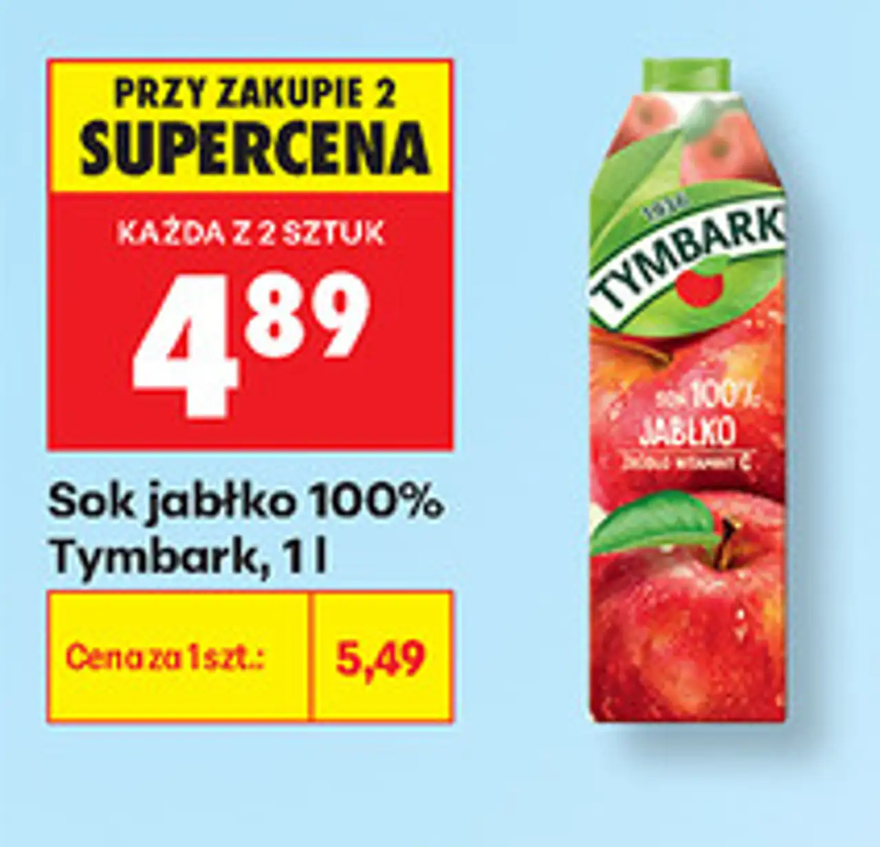 Sok jabłko 100% Tymbark, 1 l