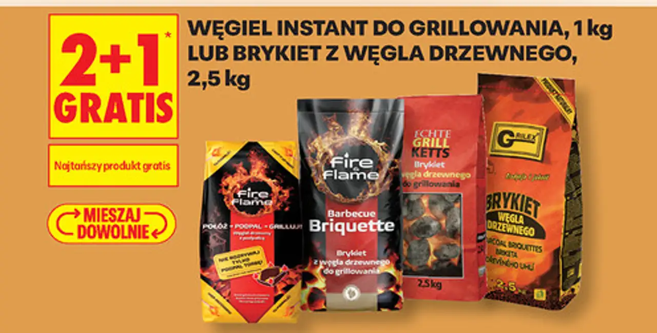 Węgiel instant do grillowania, 1 kg lub Brykiet z węgla drzewnego, 2,5 kg