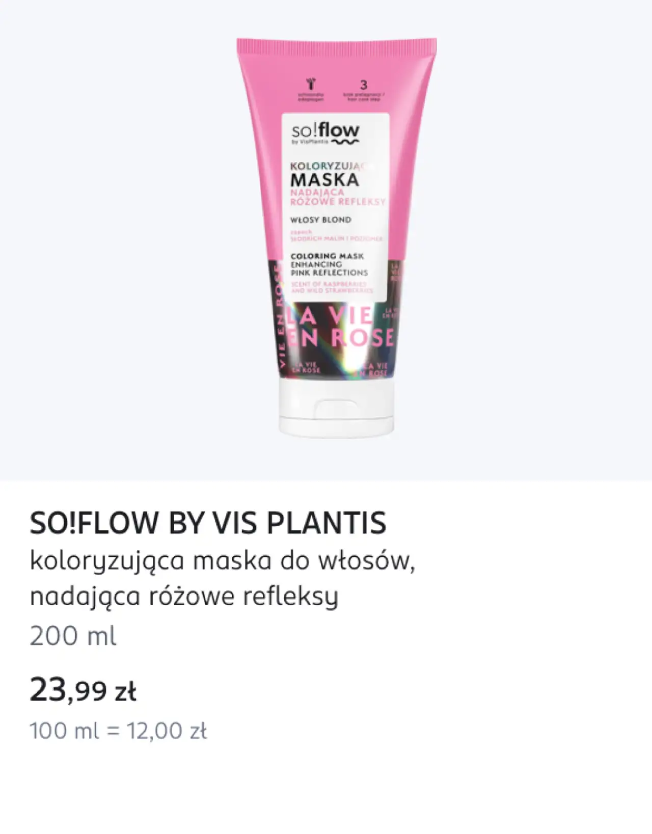 SO!FLOW BY VIS PLANTIS koloryzująca maska do włosów, nadająca różowe refleksy