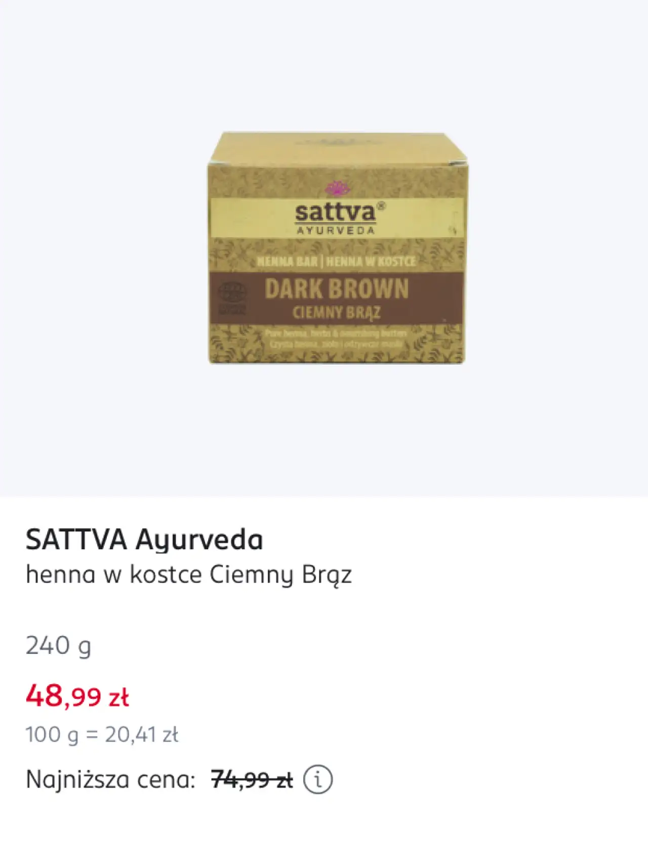 SATTVA Ayurveda henna w kostce Ciemny Brąz