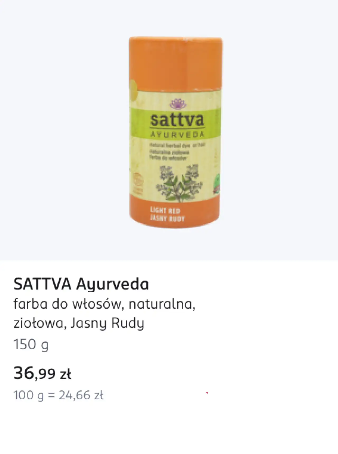 SATTVA Ayurveda farba do włosów, naturalna, ziołowa, Jasny Rudy