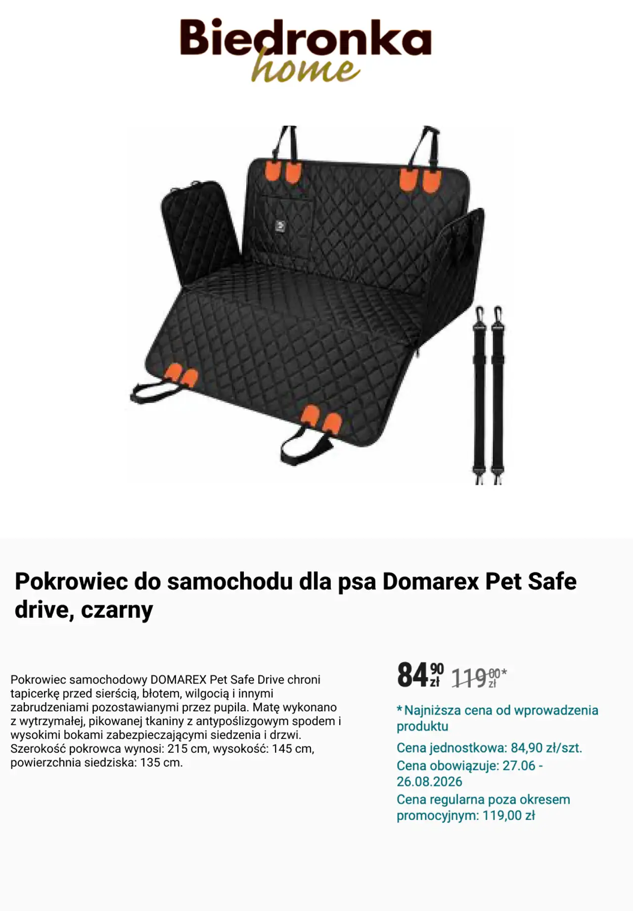 Pokrowiec do samochodu dla psa Domarex Pet Safe drive, czarny