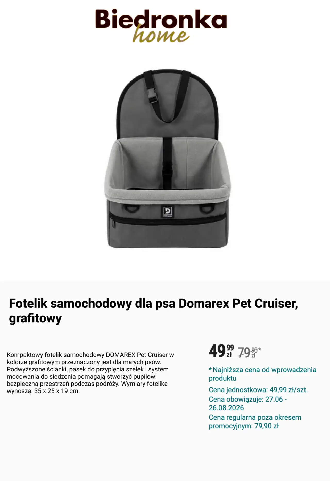 Fotelik samochodowy dla psa Domarex Pet Cruiser, grafitowy