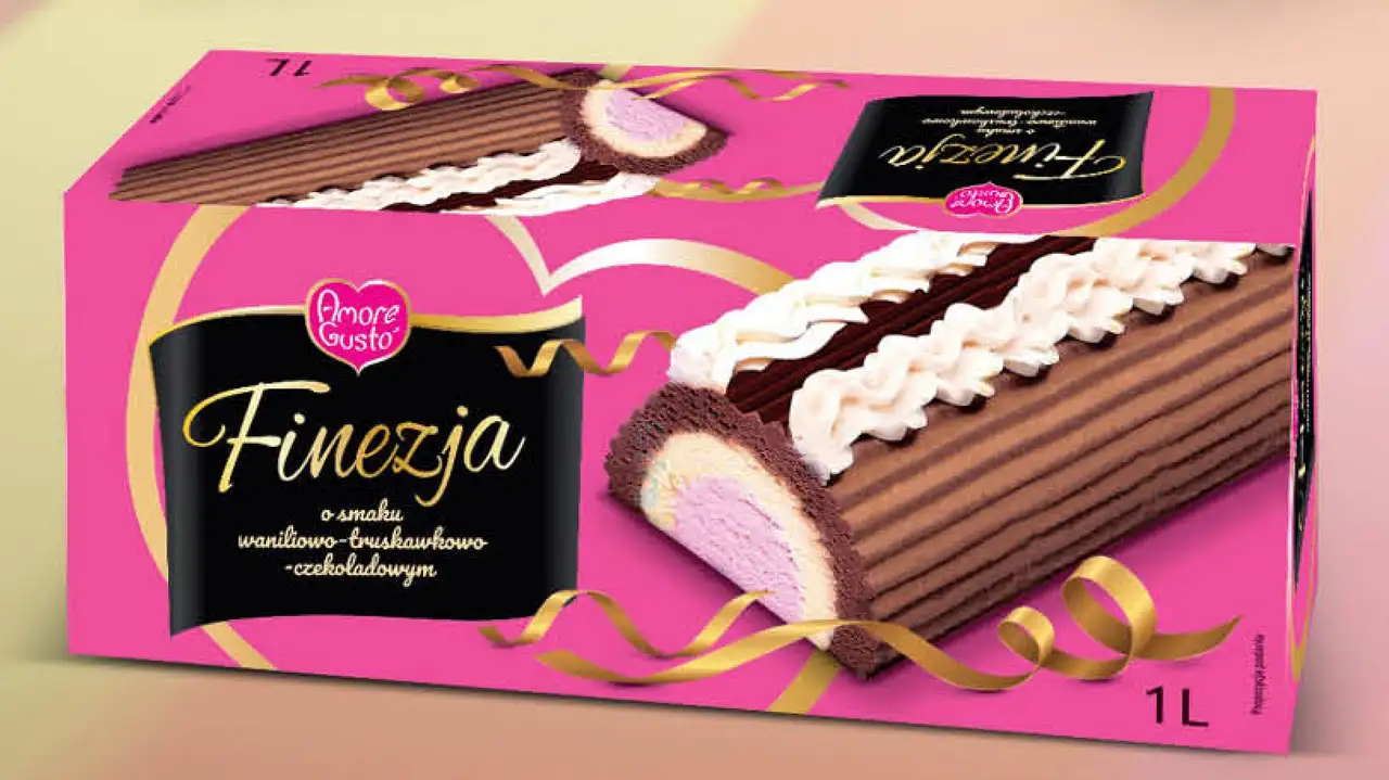 Amore Gusto Finezja Rolada lodowa o smaku waniliowo-truskawkowo-czekoladowym 1 l