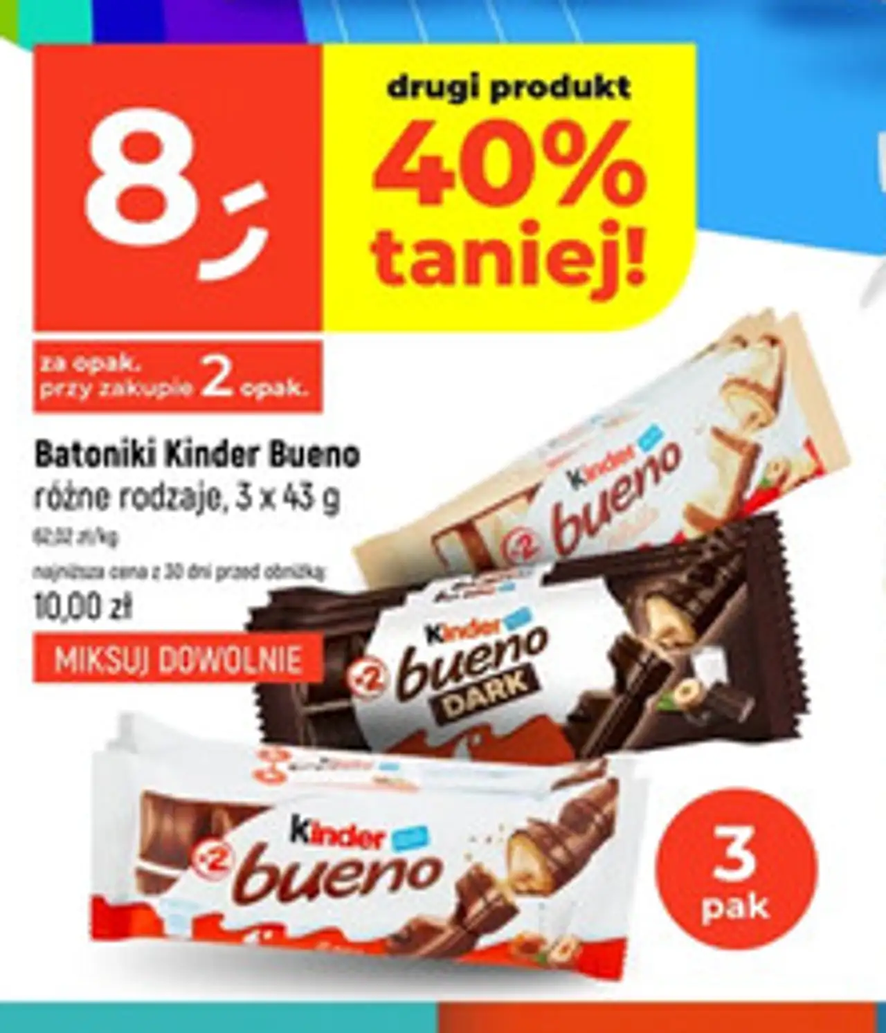 Batoniki Kinder Bueno różne rodzaje, 3 x 43 g