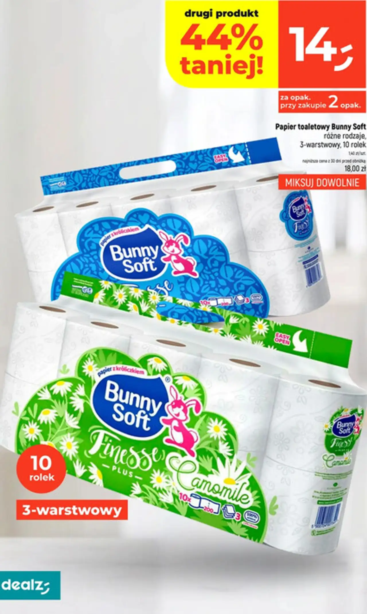 Papier toaletowy Bunny Soft, różne rodzaje, 3-warstwowy, 10 rolek