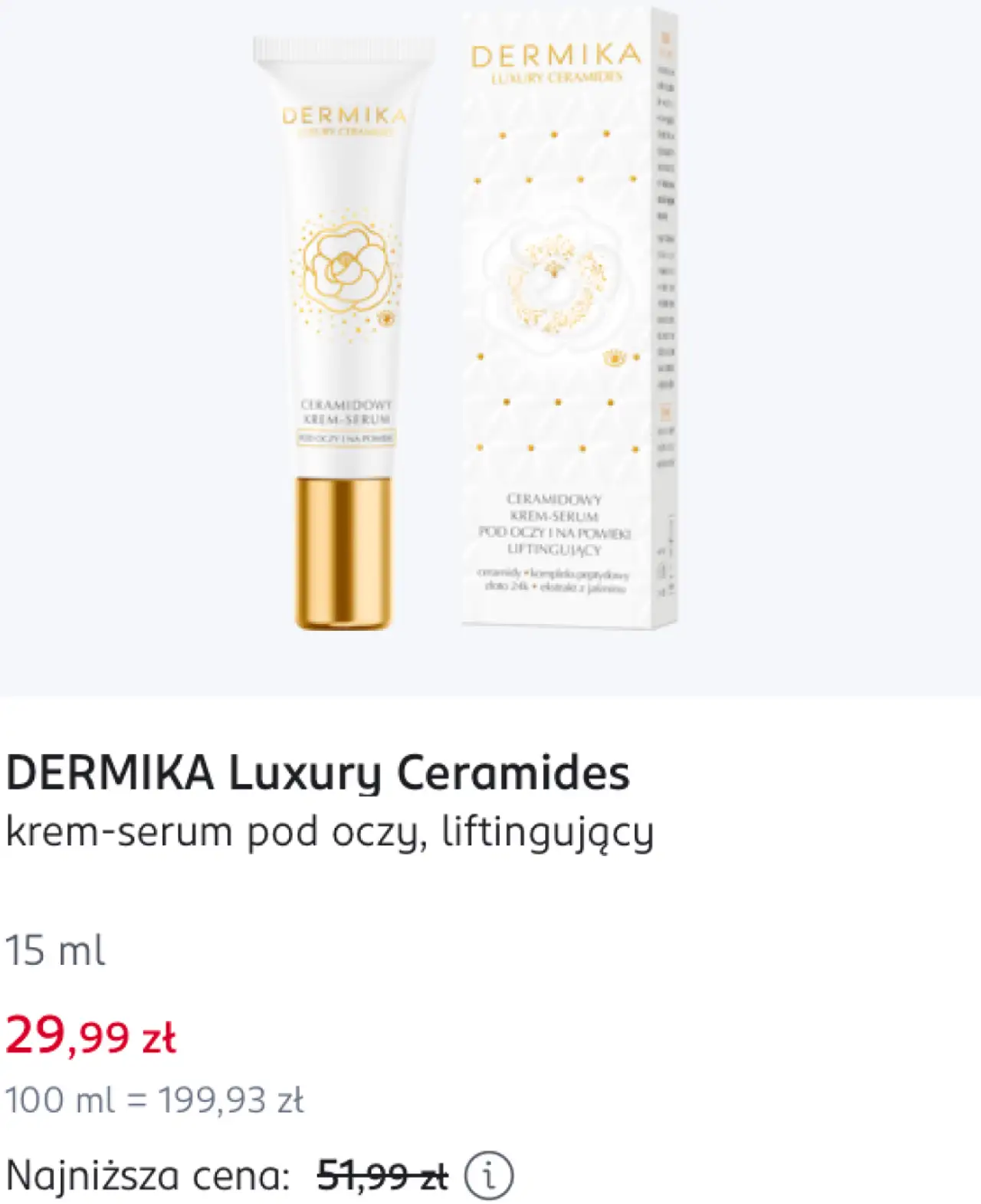 DERMIKA Luxury Ceramides krem-serum pod oczy, liftingujący
