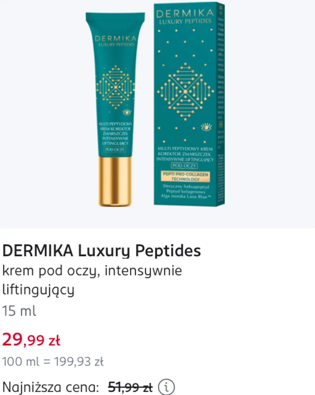 DERMIKA Luxury Peptides krem pod oczy, intensywnie liftingujący