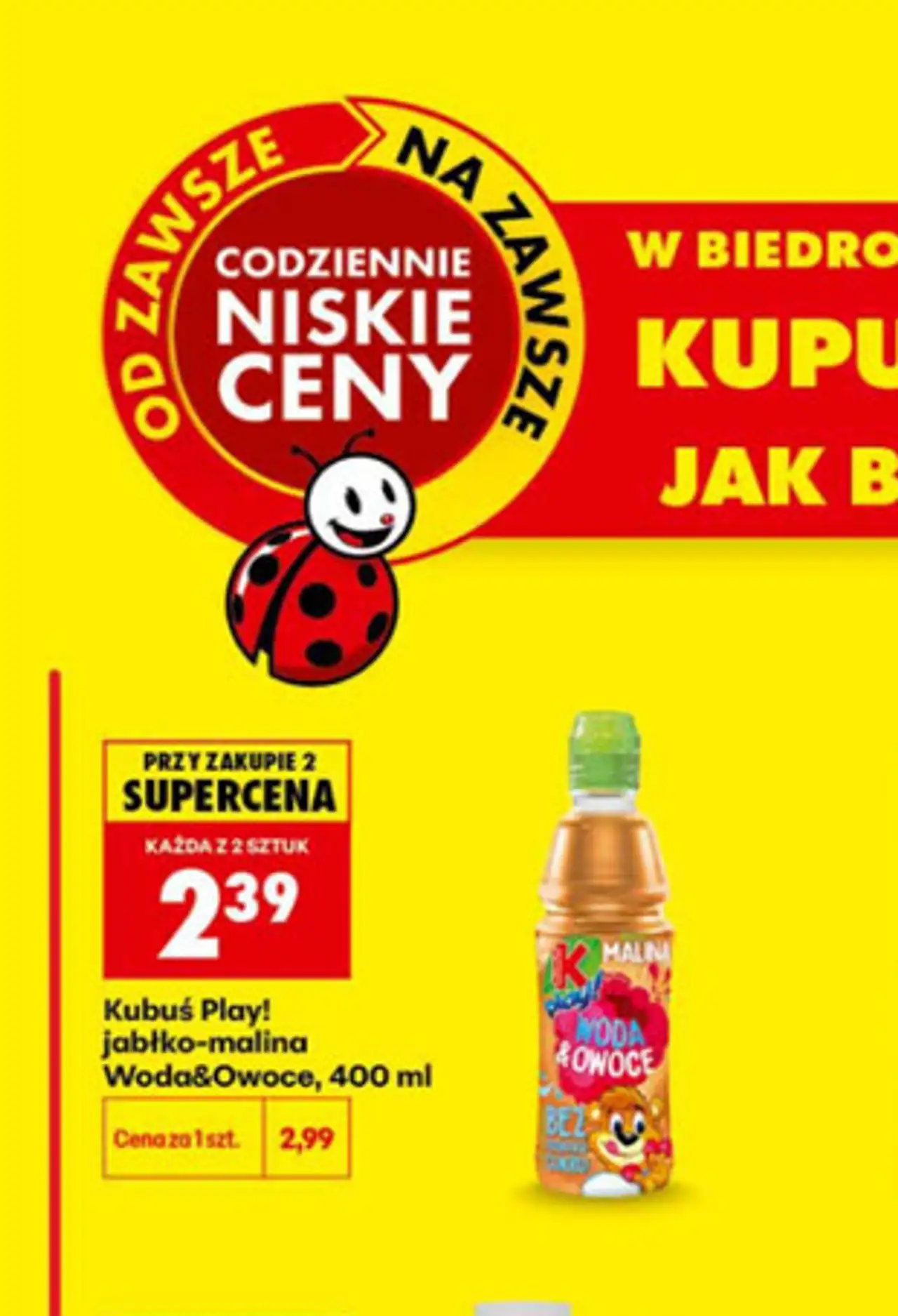 Kubuś Play! jabłko-malina Woda&Owoce, 400 ml